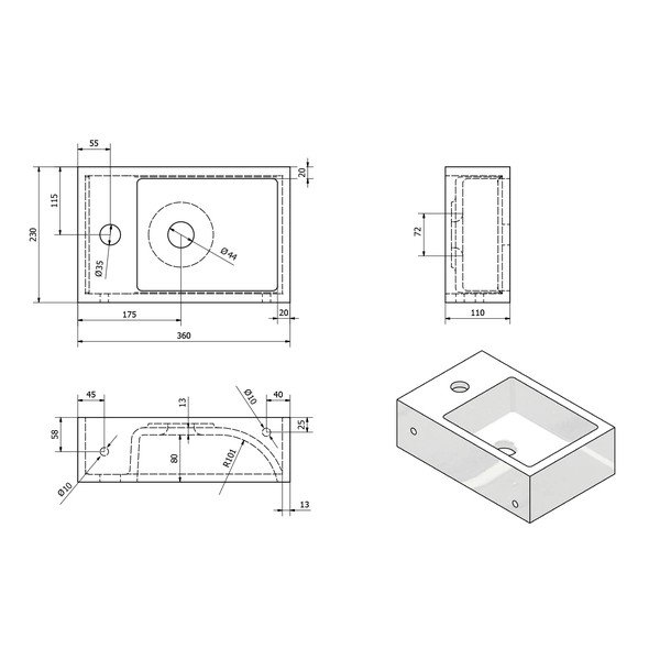 Chiuvetă mică din marmură Sapho Alabama, partea dreaptă-image-3