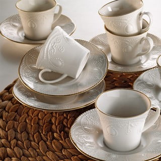 Set 6 cești din porțelan pentru cafea cu farfurie Stitched