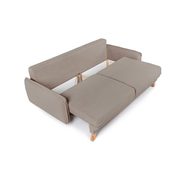 Canapea taupe extensibilă/cu spațiu de depozitare cu tapițerie din catifea reiată  218 cm Tori – Bonami Selection-image-4