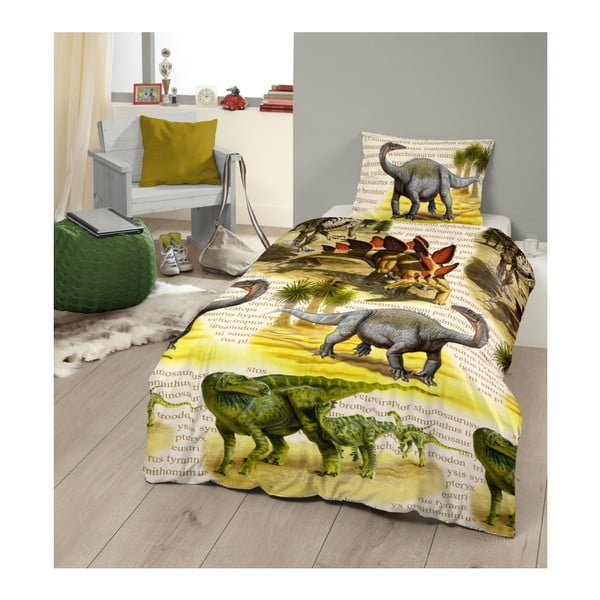 Lenjerie de pat din bumbac pentru copii Good Morning Dinos, 140 x 200 cm-image-1