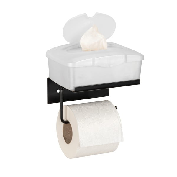 Suport pentru hârtie igienică negru autoadeziv/cu raft din metal Desulo – Wenko-image-3
