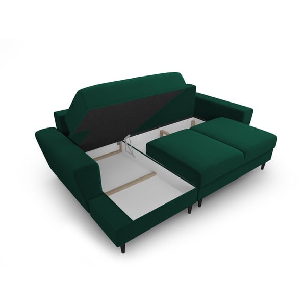 Colțar verde extensibil, cu spațiu de depozitare cu tapițerie din catifea (cu colț pe partea stângă, cu șezlong) Kyoto – Cosmopolitan Design-image-3