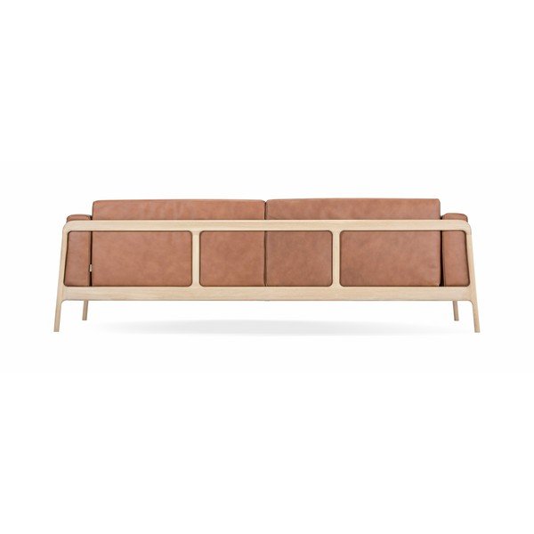 Canapea din piele bovină cu structură din lemn masiv de stejar Gazzda Fawn, 240 cm, maro cognac-image-4