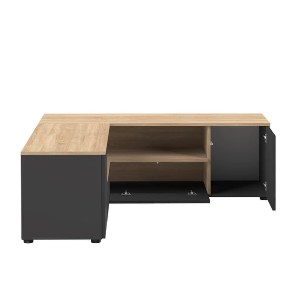 Comodă TV negru-natural  cu aspect de lemn de stejar 130x46 cm Angle – TemaHome-image-4
