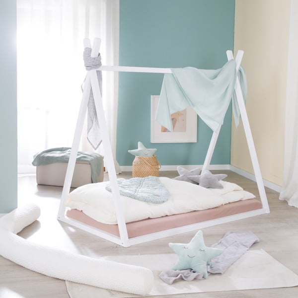 Pat pentru copii  alb de tip casă 70x140 cm Montessori – Roba-image-2