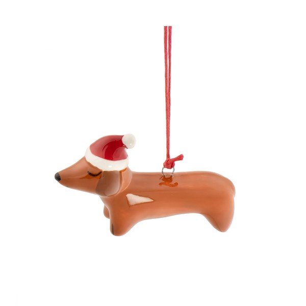 Ornament de Crăciun din ceramică 7,5 cm Sausage Dog – Sass & Belle