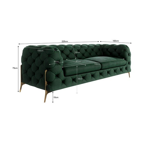 Canapea verde-închis cu tapițerie din catifea 225 cm Chelsea Bis – Ropez-image-4
