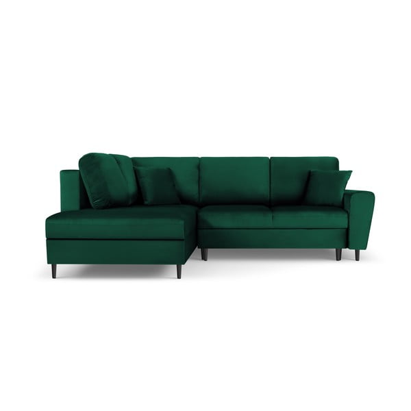 Colțar verde extensibil, cu spațiu de depozitare cu tapițerie din catifea (cu colț pe partea stângă, în formă de ”L”) Kyoto – Cosmopolitan Design