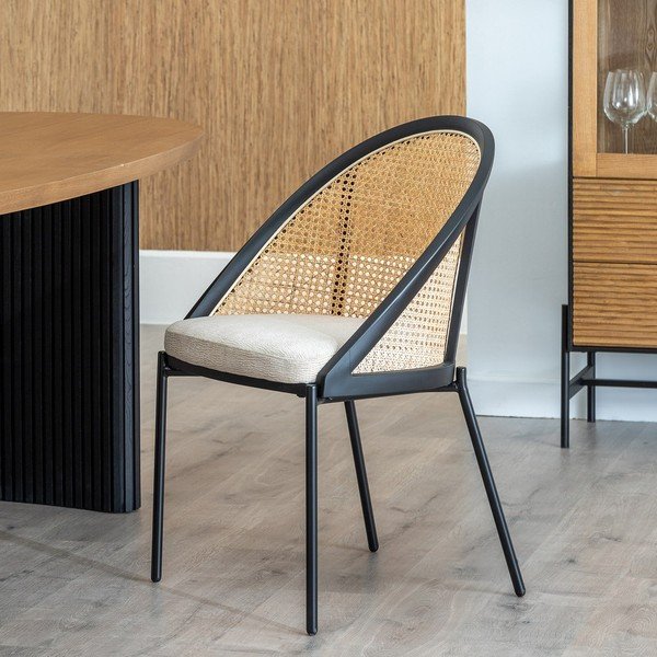 Scaun de sufragerie bej/în culoare naturală tapițat – Ixia-image-1