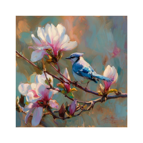 Tablou pe pânză imprimat 32x32 cm Bluejay & Blossom – Styler