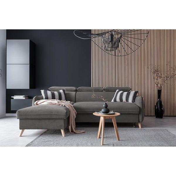 Colțar gri închis extensibil cu tapițerie din catifea (cu colț pe partea stângă ) Sweet Harmony – Miuform-image-1