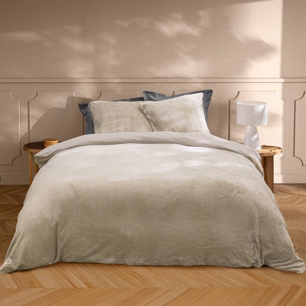 Lenjerie de pat bej din microflanel pentru pat dublu/extinsă cu 3 piese 240x220 cm Flanou – douceur d'intérieur-image-1