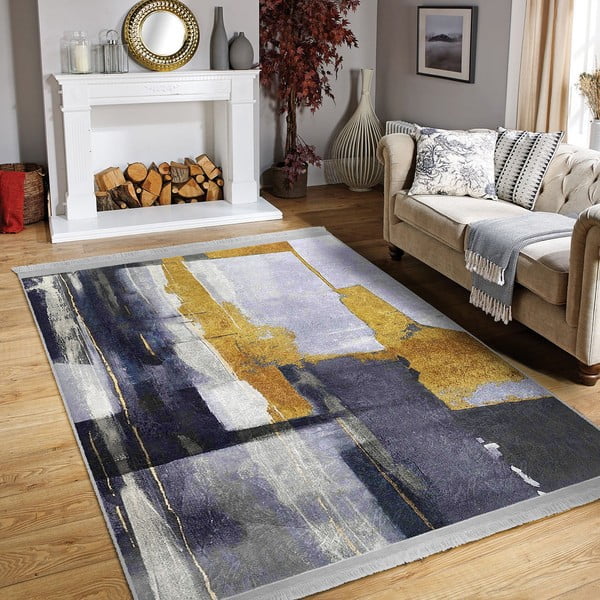 Covor galben/albastru închis lavabil 80x150 cm Unique – Mila Home-image-4