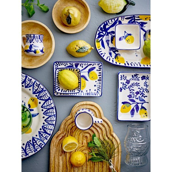 Farfurie albă/albastră pentru servire din gresie Maxima – Bloomingville-image-2