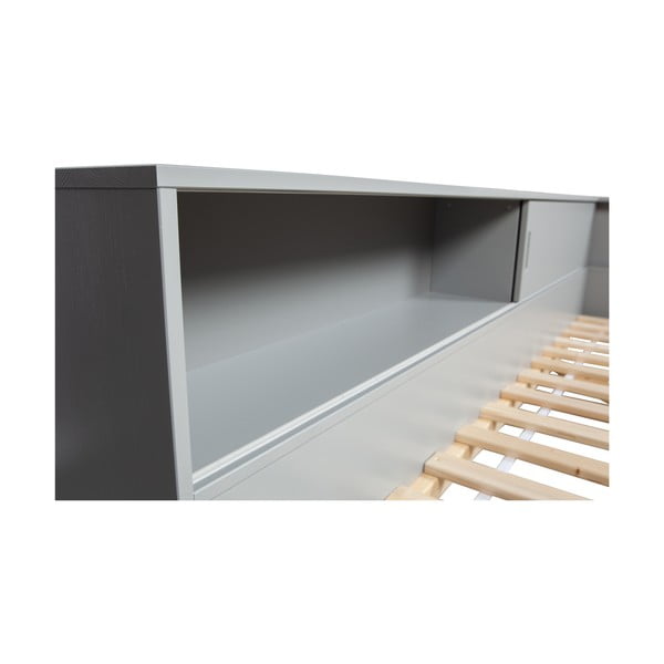 Pat single din lemn de pin WOOOD Connect, 90 x 200 cm, gri-image-3
