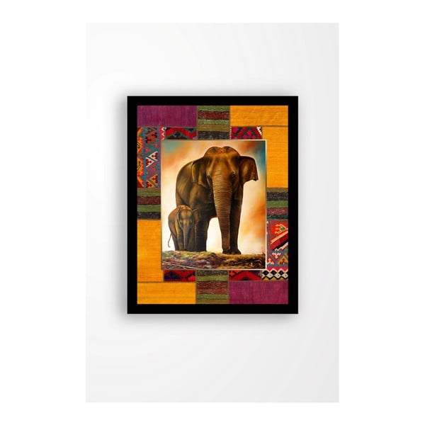 Tablou pe pânză în ramă neagră Tablo Center Elephant Family, 29 x 24 cm