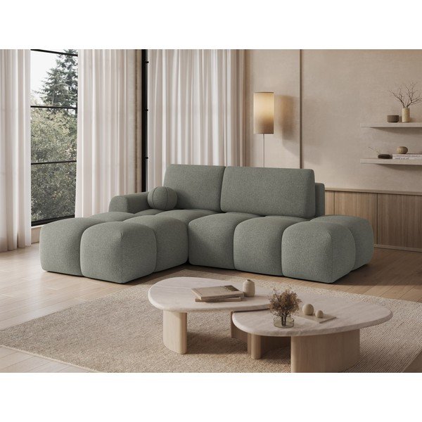 Colțar verde extensibil/cu spațiu de depozitare cu tapițerie din țesătură bouclé (cu colț pe partea stângă/cu șezlong) Vittario – ELTAP-image-2