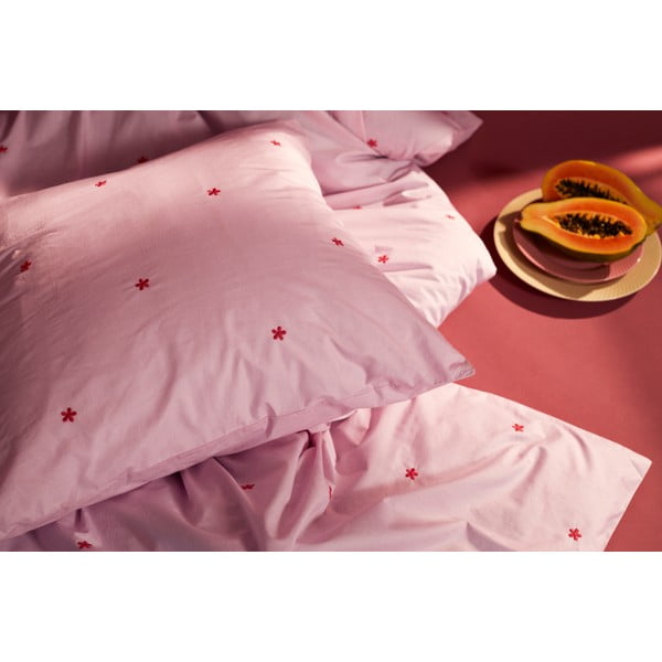 Lenjerie de pat roz din bumbac percal pentru pat de o persoană 140x200 cm Daisy – JUNA-image-1