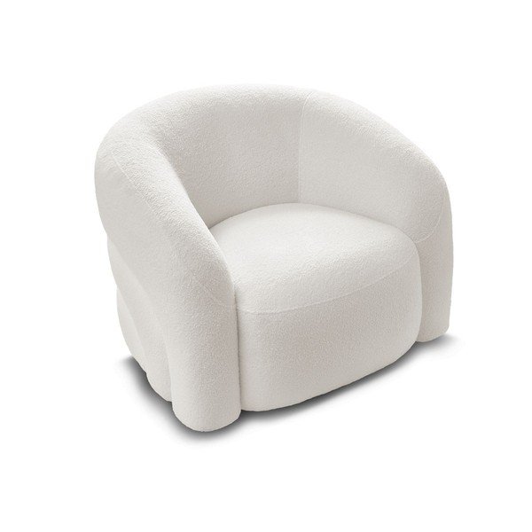 Fotoliu alb pivotant cu tapițerie din țesătură bouclé Elina – Bobochic Paris-image-3