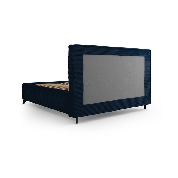 Pat matrimonial albastru închis tapițat cu spațiu de depozitare și somieră  160x200 cm Malou – Milo Casa-image-4