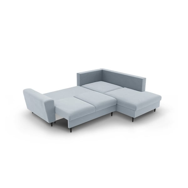 Colțar albastru deschis extensibil, cu spațiu de depozitare cu tapițerie din catifea (cu colț pe partea dreaptă-în formă de ”L”) Kyoto – Cosmopolitan Design-image-4