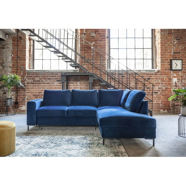 Colțar albastru închis extensibil cu tapițerie din catifea (cu colț pe partea dreaptă) Lofty Lilly – Miuform-image-1