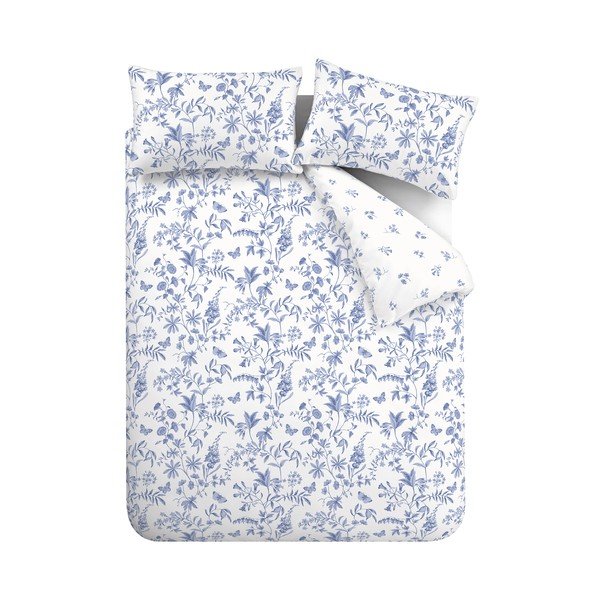 Lenjerie de pat albastră din bumbac percal pentru pat dublu cu 3 piese 200x200 cm Thea Floral – Bianca