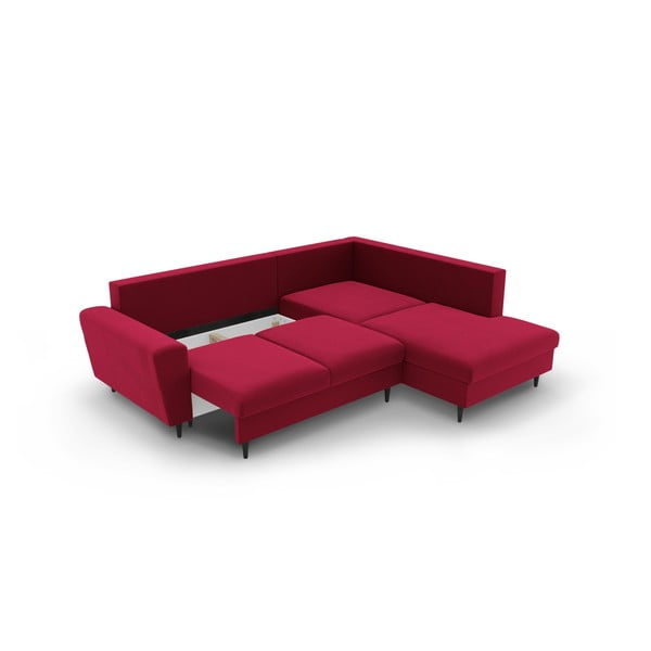 Colțar roșu extensibil, cu spațiu de depozitare cu tapițerie din catifea (cu colț pe partea dreaptă-în formă de ”L”) Kyoto – Cosmopolitan Design-image-3