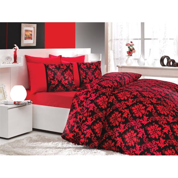 Lenjerie de pat cu cearșaf Avangards Black/Red, 200 x 220 cm