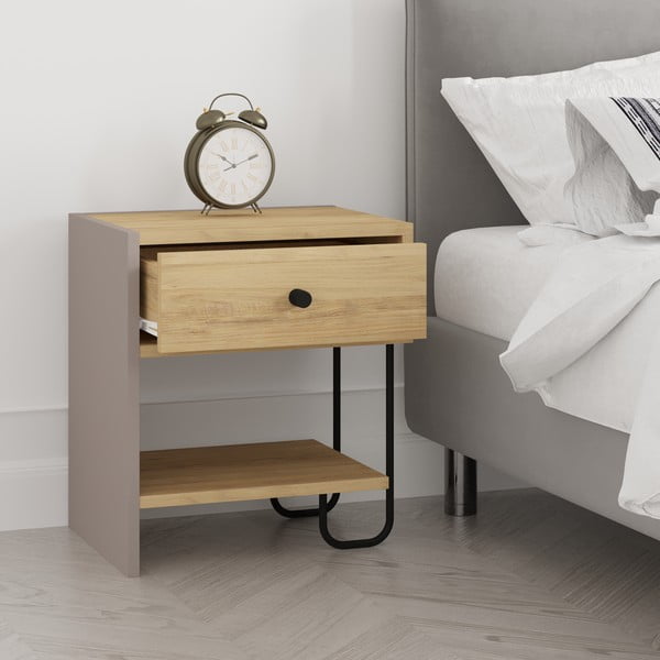 Noptieră cu rafturi cu aspect de lemn de stejar Saturne – Marckeric-image-2