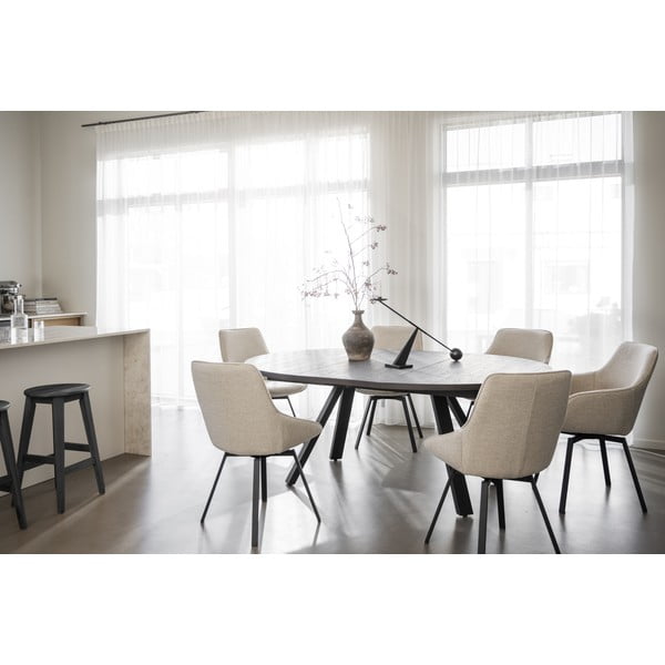Masă de dining maro închis rotundă extensibilă cu aspect de lemn de stejar ø 135 cm Maddock – Rowico-image-2