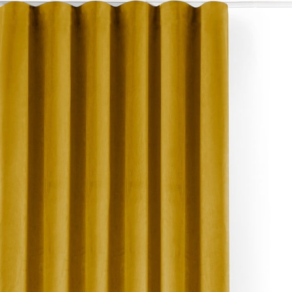 Draperie galben-muștar dimout (semi-opacă) din catifea 400x225 cm Velto – Filumi
