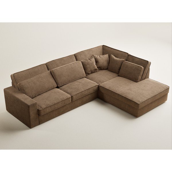 Colțar maro deschis cu tapițerie din chenille (cu colț pe partea dreaptă/în formă de ”L”) Kirou – Maison de Rêve-image-3