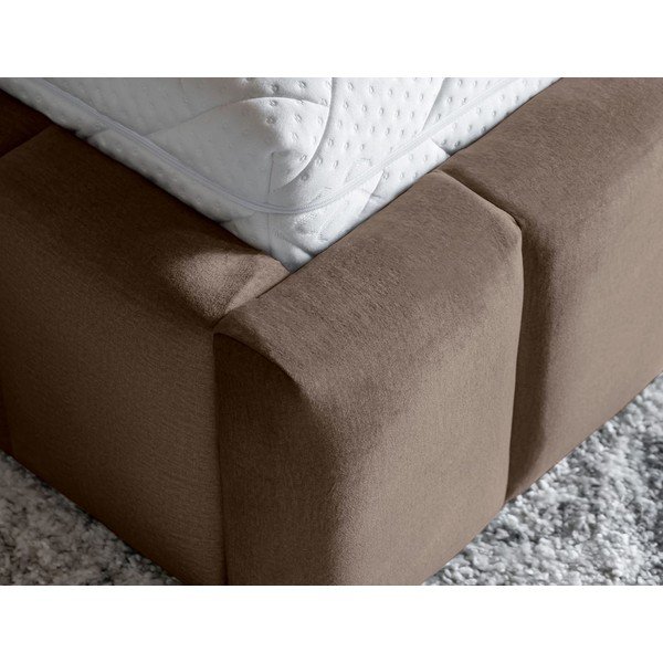 Pat matrimonial maro deschis tapițat cu spațiu de depozitare cu somieră 180x200 cm Lamica – ELTAP-image-4