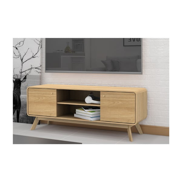 Masă TV în culoare naturală cu aspect de lemn de stejar 140x53 cm Cassie - Støraa-image-4