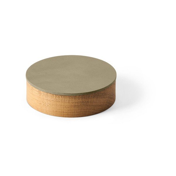 Cutie de depozitare verde-în culoare naturală din lemn și din piele ecologică cu capac, decorativă ø 11x3,5 cm Circle Nupo – LIND DNA
