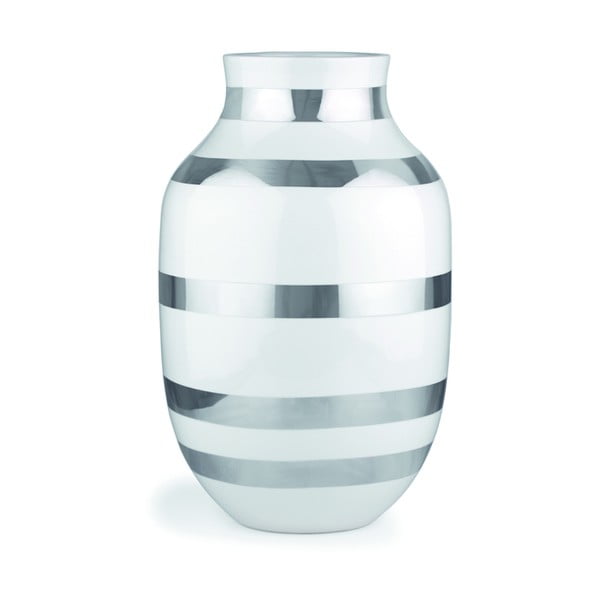 Vază din ceramică cu detalii argintii Kähler Design Omaggio, înălțime 30,5 cm, alb