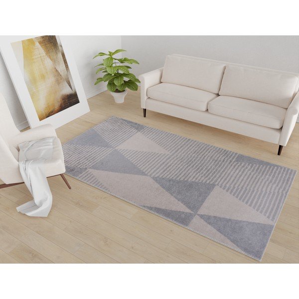 Covor tip traversă gri-bej lavabil 80x200 cm – Vitaus-image-1