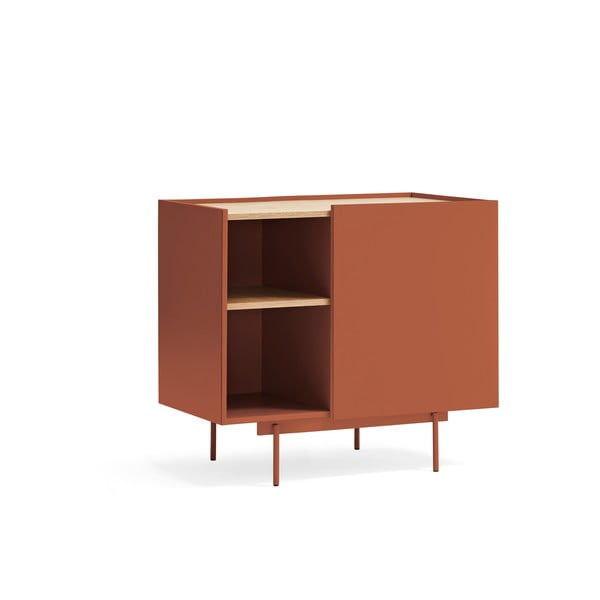 Comodă cărămiziu-natural joasă cu aspect de lemn de stejar 90x78 cm Otto – Teulat-image-2