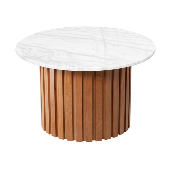 Măsuță de cafea cu blat din marmură și structură din lemn de stejar RGE Moon, ⌀ 85 cm, alb