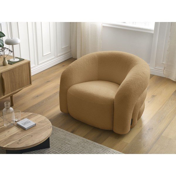 Fotoliu galben muștar pivotant cu tapițerie din țesătură bouclé Elina – Bobochic Paris-image-1