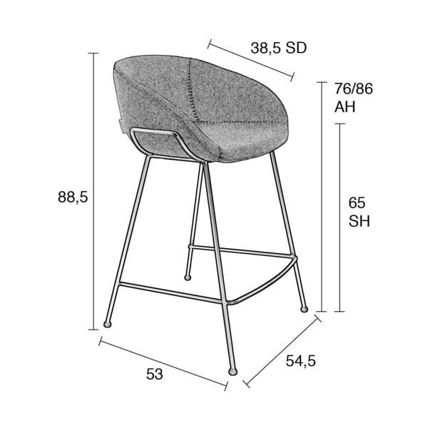 Scaune de bar gri 2 buc. tapițate (înălțime șezut 65 cm) Feston – Zuiver-image-4