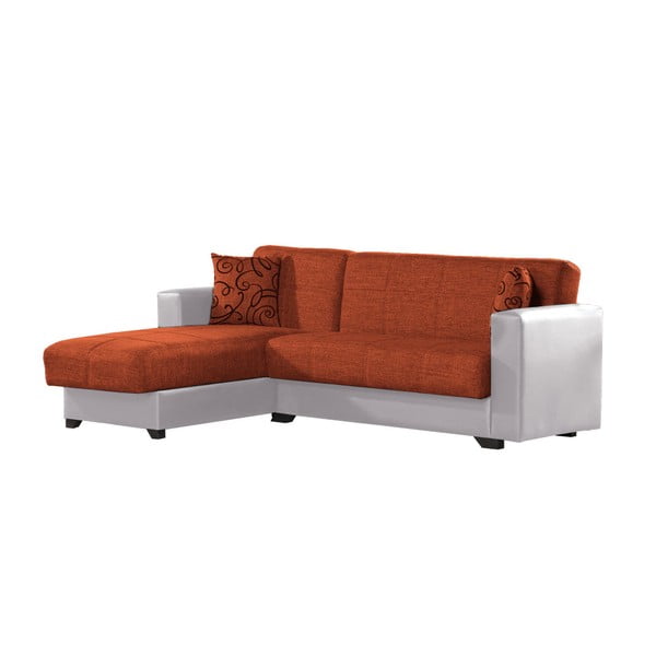 Canapea colț extensibilă cu spaţiu de depozitare, Esidra Chaise Longue, portocaliu - crem