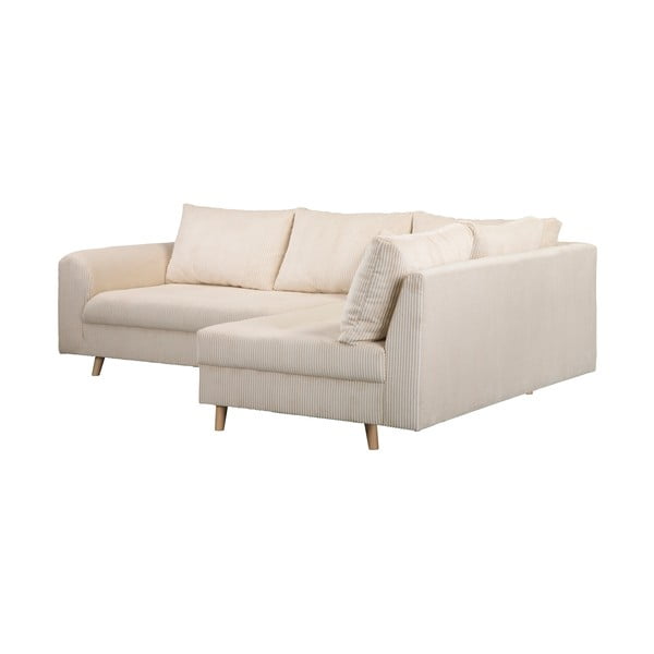 Colțar crem cu tapițerie din catifea reiată  (cu colț pe partea dreaptă) Ariella – Ropez-image-3