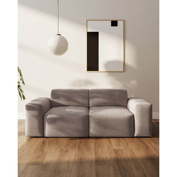 Canapea bej cu tapițerie din catifea reiată  205 cm Fluvio – MESONICA-image-3