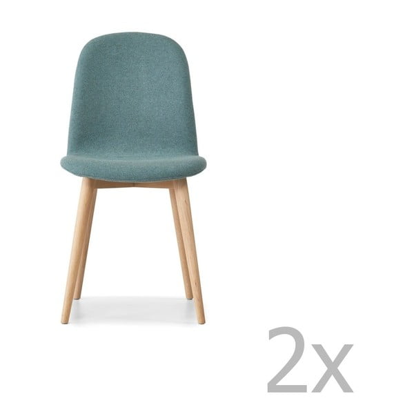 Set 2 scaune cu picioare din lemn masiv de stejar WOOD AND VISION Basic, albastru deschis