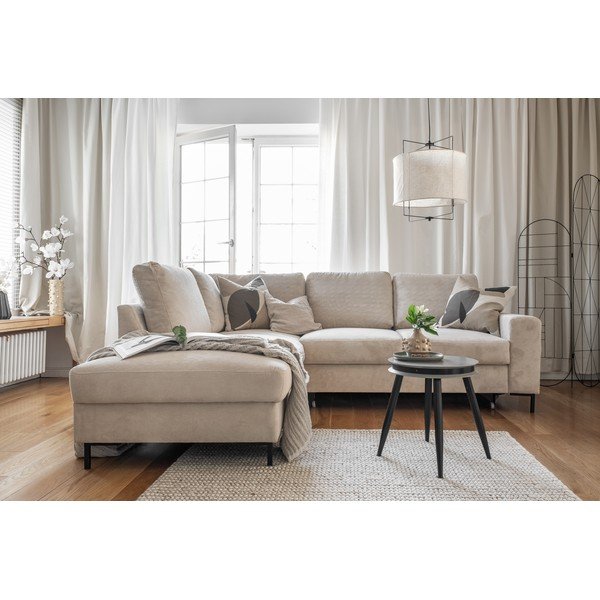 Colțar bej extensibil cu tapițerie din catifea reiată  (cu colț pe partea stângă ) Lofty Lilly – Miuform-image-4