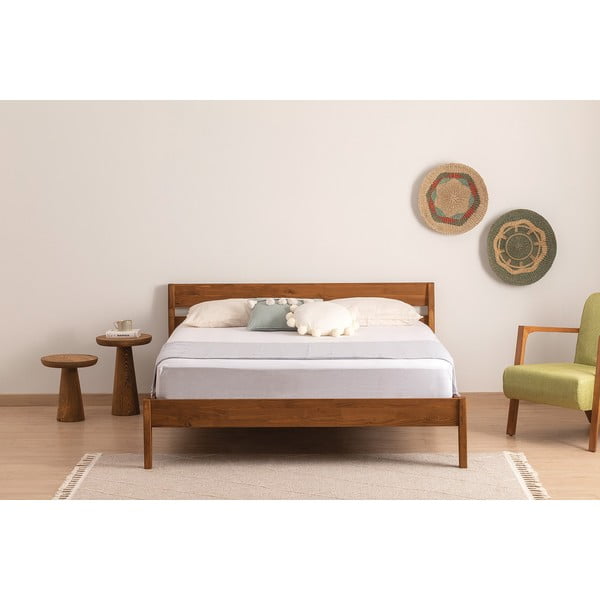 Pat în culoare naturală/maro închis din lemn de molid cu somieră 90x200 cm Venus – Kalune Design-image-2