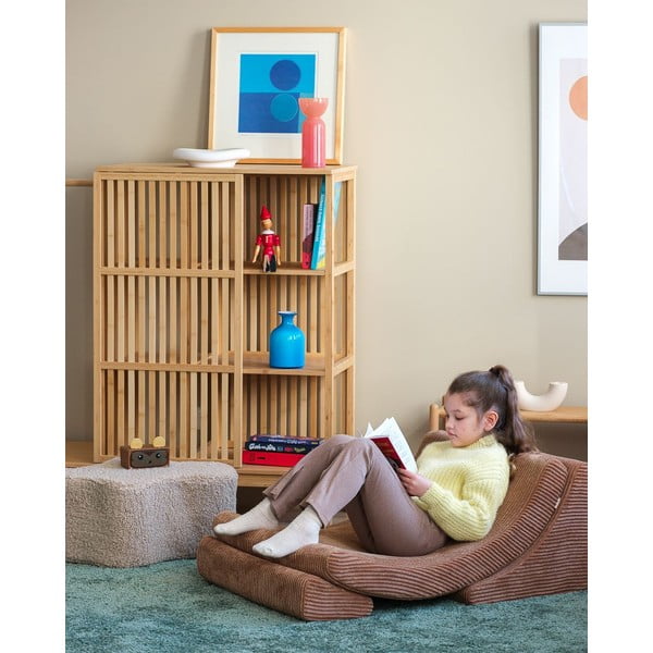 Puf de copii maro deschis cu tapițerie din țesătură bouclé Cloud – Wigiwama-image-4