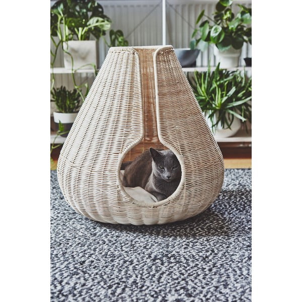 Pat  în culoare naturală pentru pisici din ratan ø 56 cm Perla Natural – MiaCara-image-1